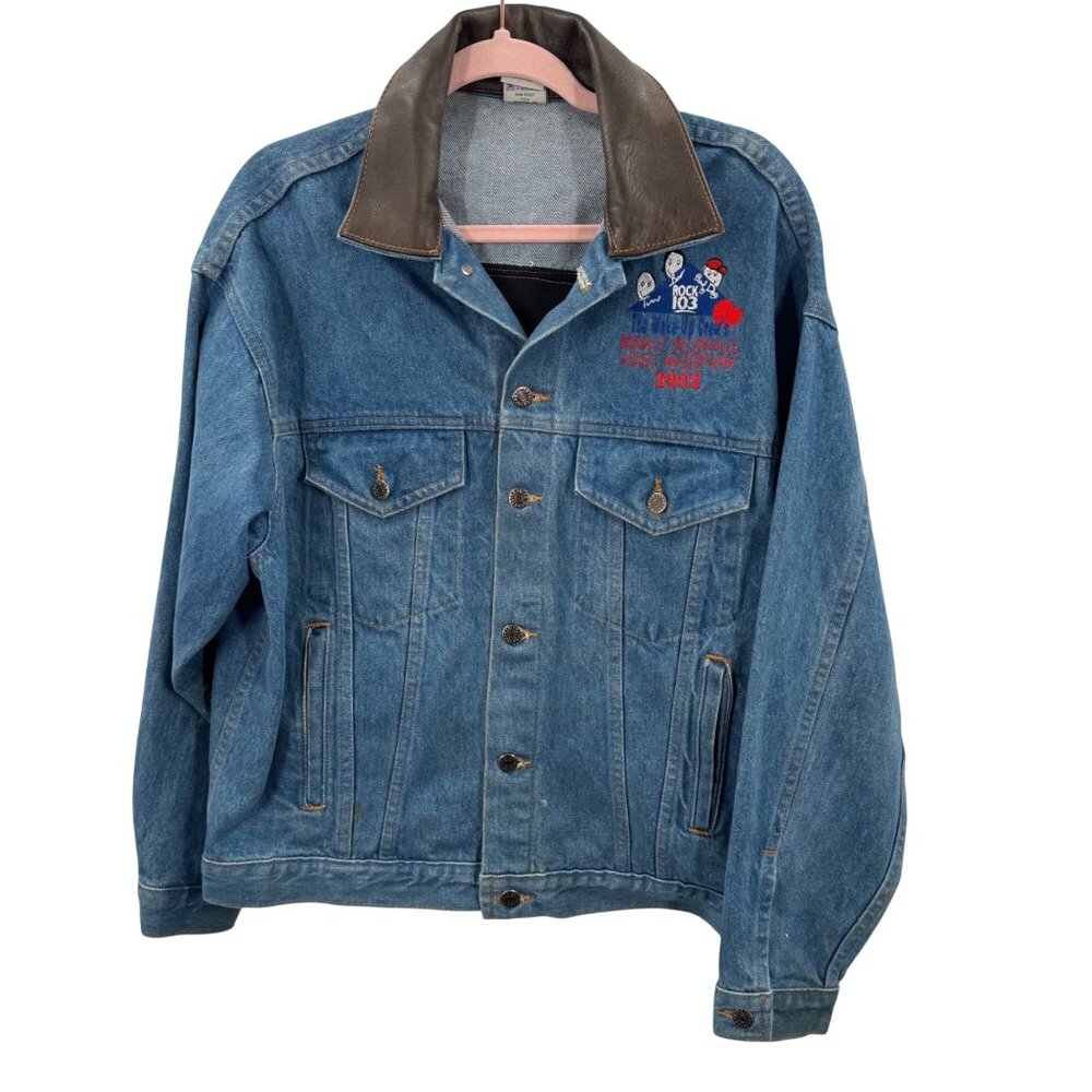 Vintage Denim Jacket W/Leather Back Panel Rock 103 Ronald McDonald House